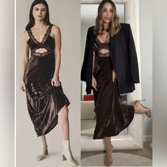 ZARA ~ ✨Viral ✨~ VELVET LACE MIDI DRESS - Picture 13 of 17